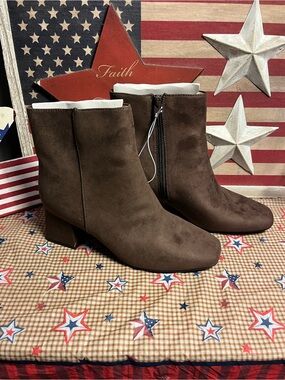 Old Navy Brown Suede-Look Ankle Boots with Block Heel